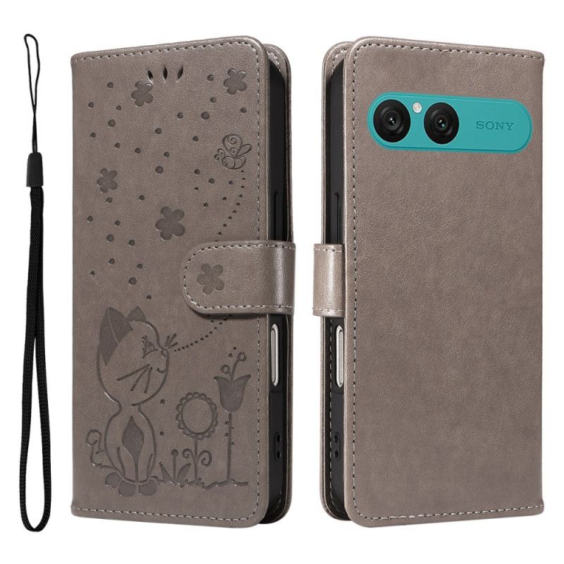 Etui Folio Sony Xperia 10 Vii Kot I Pszczoła Etui Ochronne