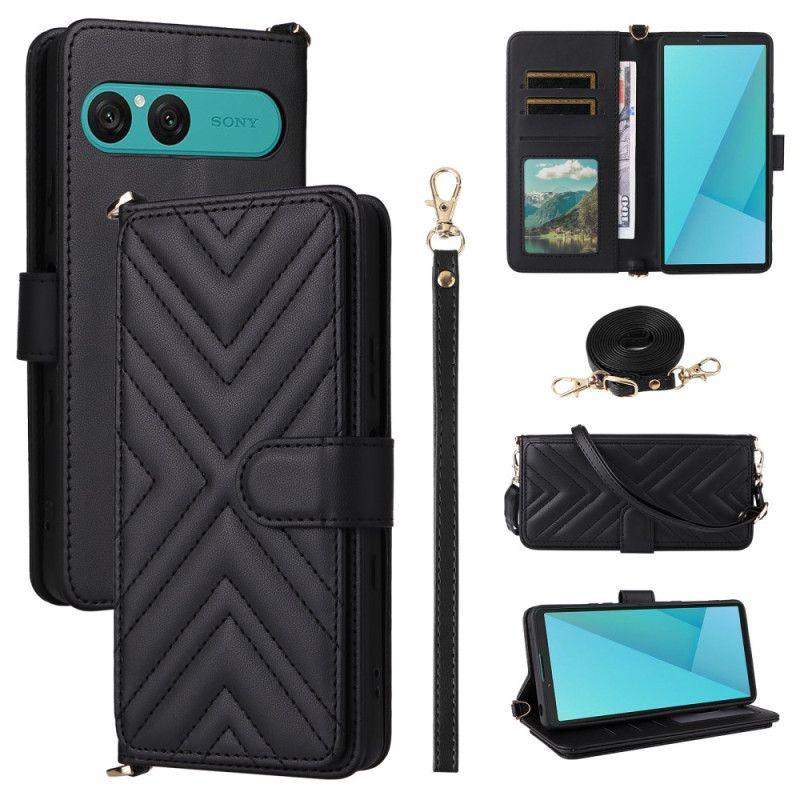 Etui Folio Sony Xperia 10 Vii Pikowany Z Paskiem I Paskiem Na Nadgarstek