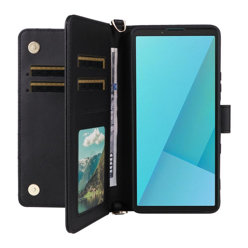 Etui Folio Sony Xperia 10 Vii Pikowany Z Paskiem I Paskiem Na Nadgarstek