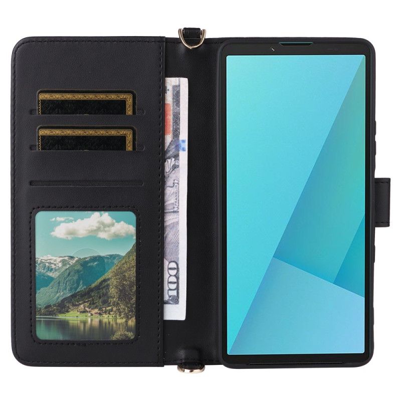 Etui Folio Sony Xperia 10 Vii Pikowany Z Paskiem I Paskiem Na Nadgarstek