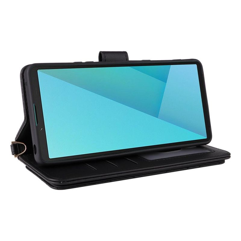 Etui Folio Sony Xperia 10 Vii Pikowany Z Paskiem I Paskiem Na Nadgarstek