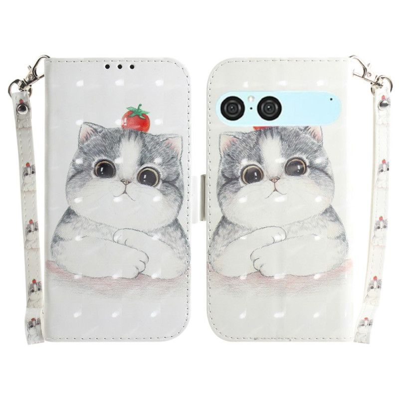 Etui Folio Sony Xperia 10 Vii Smycz Z Kotem I Truskawką Etui Ochronne