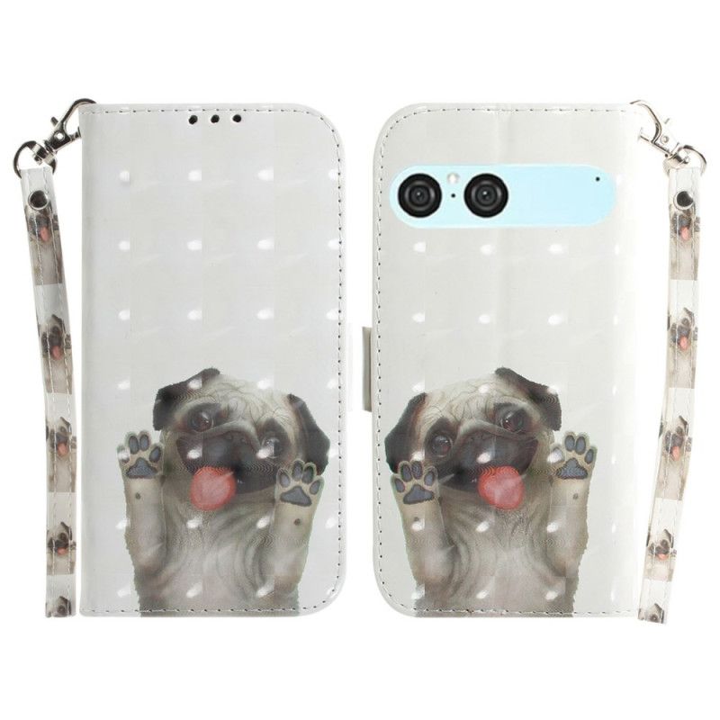Skórzany Futerał Sony Xperia 10 Vii Etui Na Telefon Smycz Z Mopsem