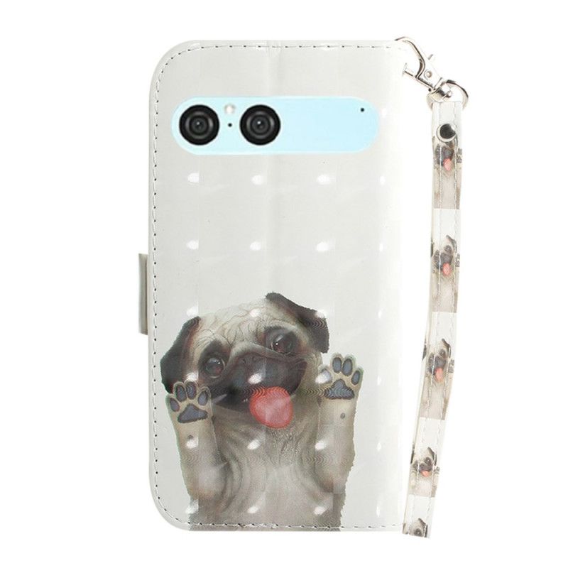 Skórzany Futerał Sony Xperia 10 Vii Etui Na Telefon Smycz Z Mopsem