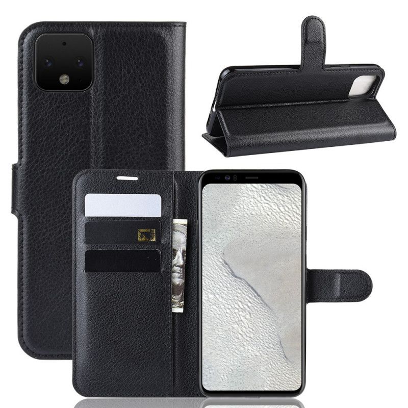 Skórzany Futerał Google Pixel 4 Biały Czarny Etui na Telefon Klasyczny
