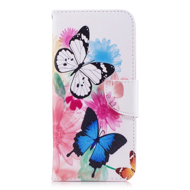 Etui Folio Samsung Galaxy S9 Plus Jasnoniebieski Różowy Malowane Motyle I Kwiaty