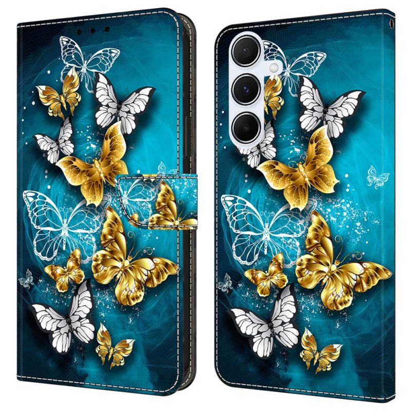 Etui Folio Samsung Galaxy A17 4g / 5g Złote Motyle Na Zielonym Tle Etui Ochronne