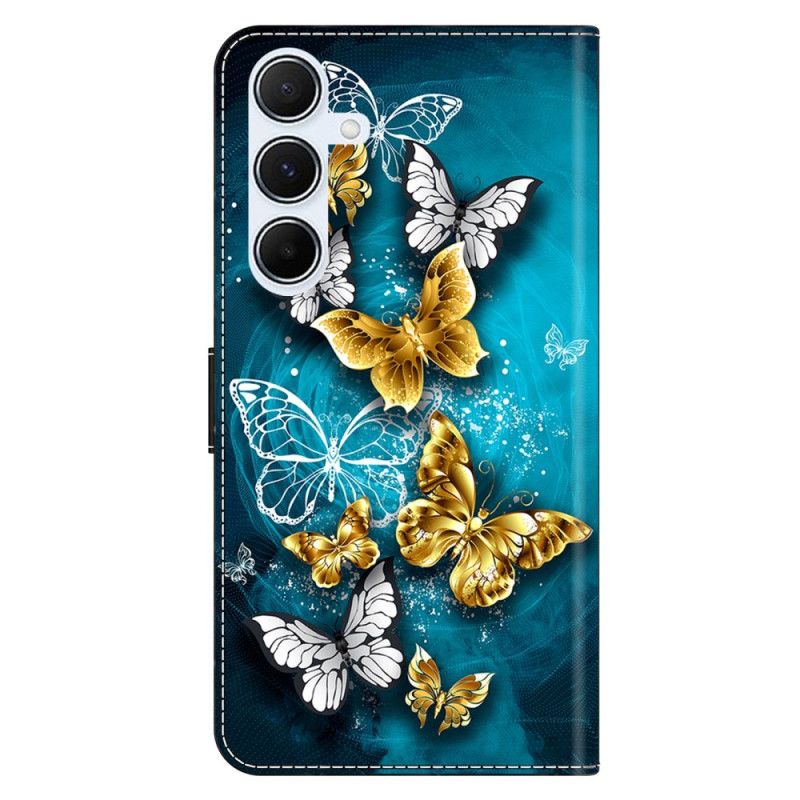 Etui Folio Samsung Galaxy A17 4g / 5g Złote Motyle Na Zielonym Tle Etui Ochronne