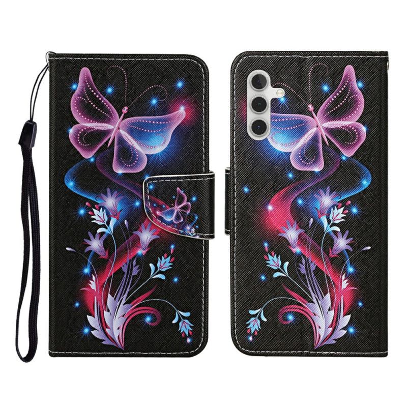 Skórzany Futerał Samsung Galaxy A17 4g / 5g Etui Na Telefon Świecące Motyle