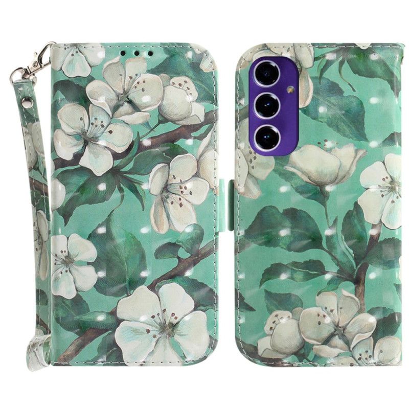 Etui Folio Do Samsung Galaxy S24 Fe Akwarela Kwiaty Z Paskiem
