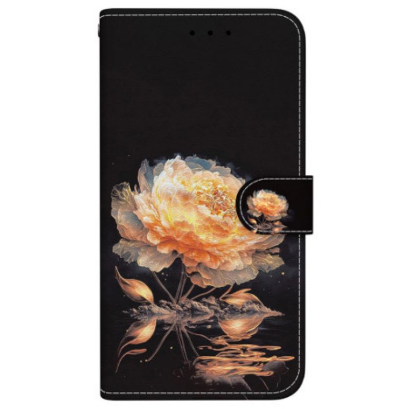 Etui Folio Samsung Galaxy S24 Fe Złota Piwonia Z Paskiem