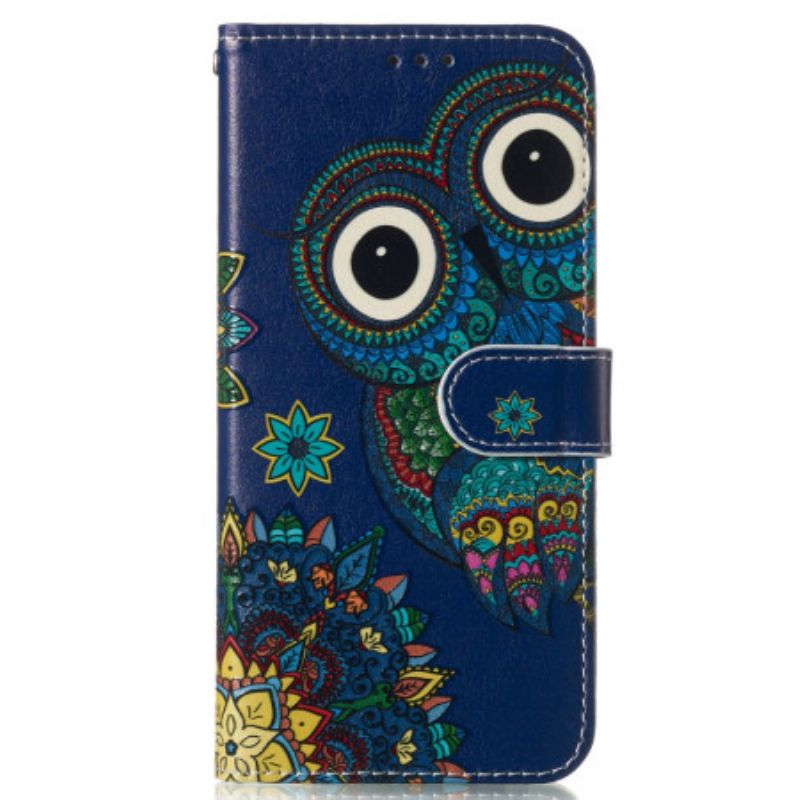 Skórzany Futerał Samsung Galaxy S24 Fe Etui Na Telefon Błękitna Sowa