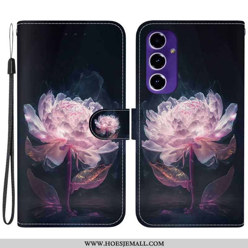 Skórzany Futerał Samsung Galaxy S24 Fe Etui Na Telefon Fioletowa Piwonia Z Paskiem