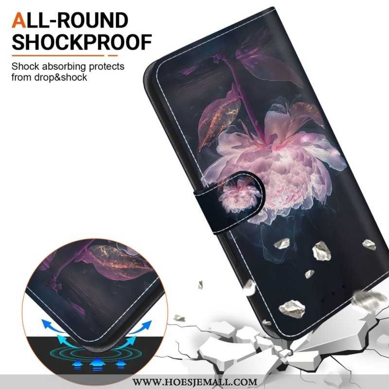 Skórzany Futerał Samsung Galaxy S24 Fe Etui Na Telefon Fioletowa Piwonia Z Paskiem