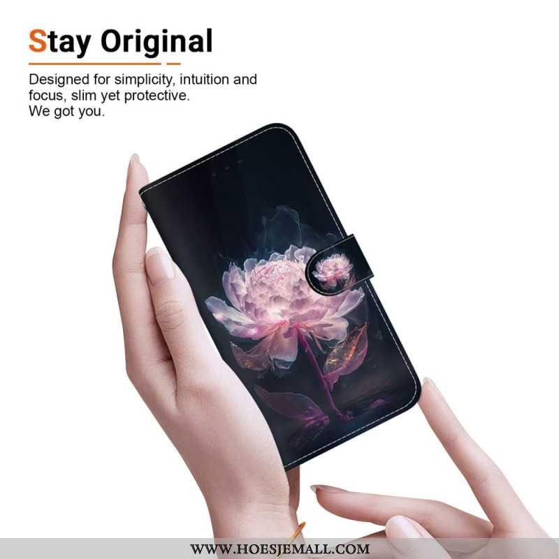 Skórzany Futerał Samsung Galaxy S24 Fe Etui Na Telefon Fioletowa Piwonia Z Paskiem