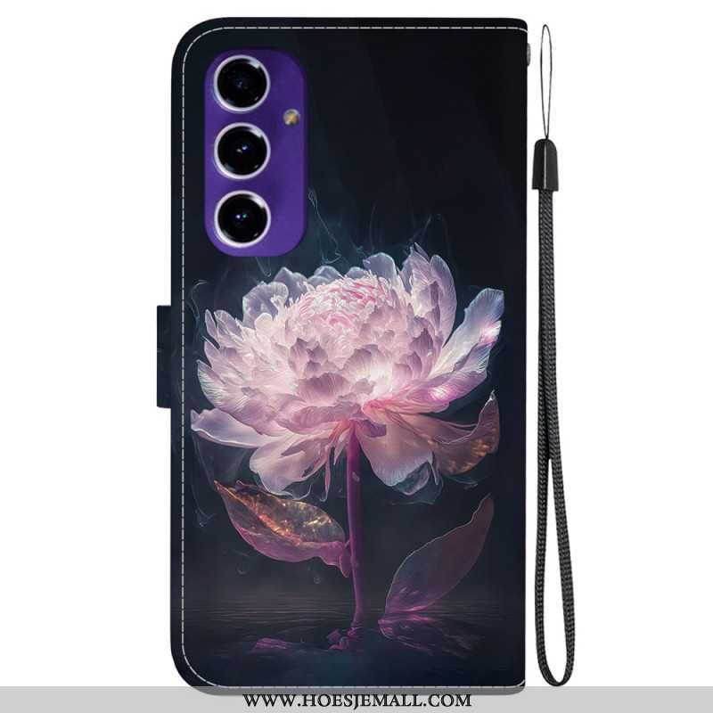 Skórzany Futerał Samsung Galaxy S24 Fe Etui Na Telefon Fioletowa Piwonia Z Paskiem