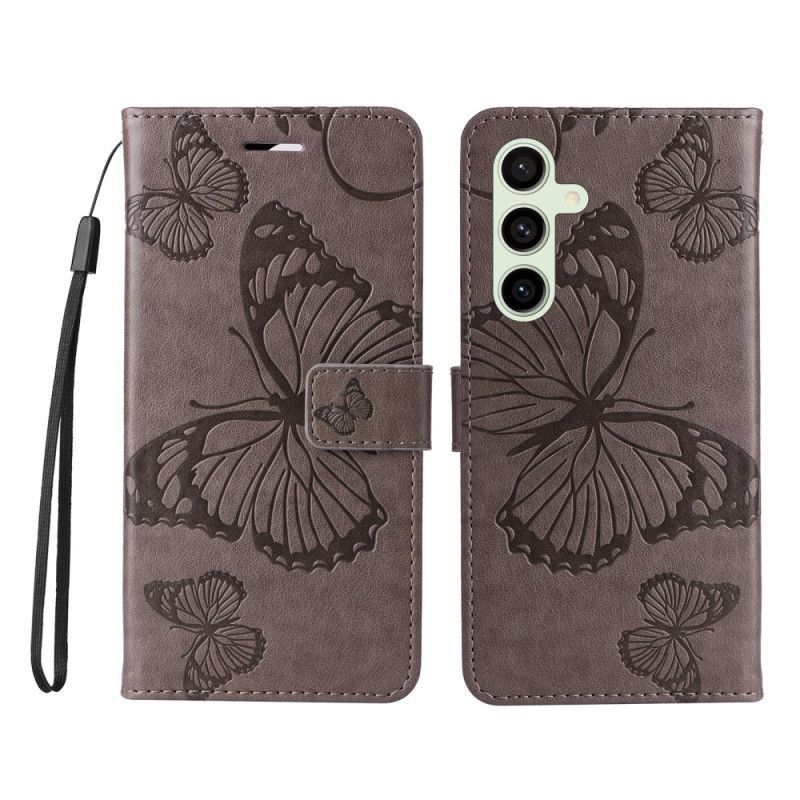 Skórzany Futerał Samsung Galaxy S24 Fe Etui Na Telefon Gigantyczne Motyle Z Paskiem