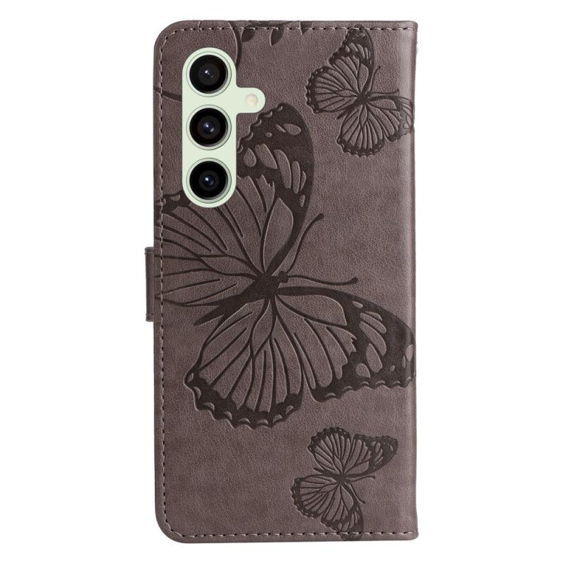 Skórzany Futerał Samsung Galaxy S24 Fe Etui Na Telefon Gigantyczne Motyle Z Paskiem