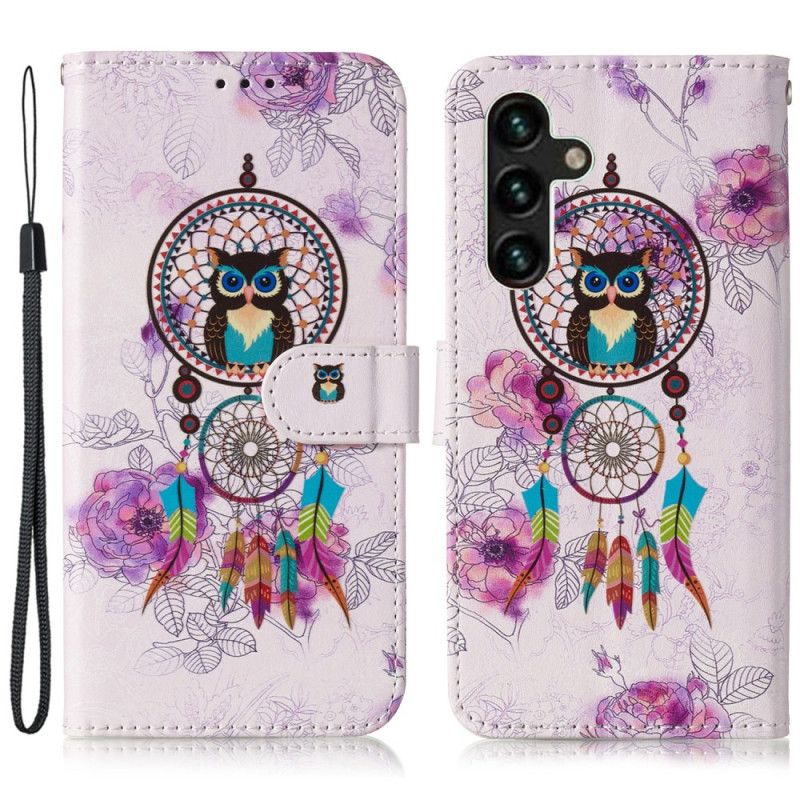 Skórzany Futerał Samsung Galaxy S24 Fe Etui Na Telefon Łapacz Snów I Smycz Z Sową