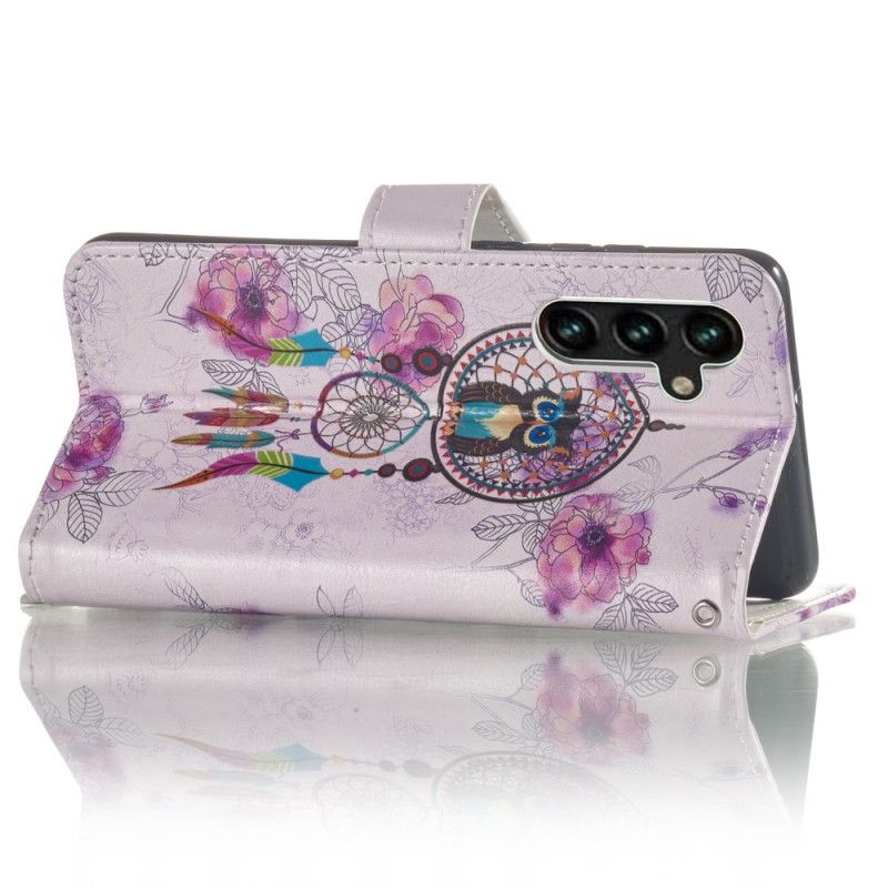 Skórzany Futerał Samsung Galaxy S24 Fe Etui Na Telefon Łapacz Snów I Smycz Z Sową