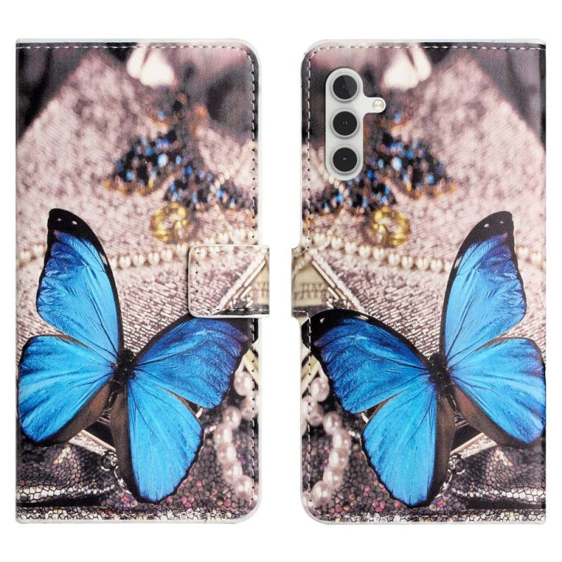Skórzany Futerał Samsung Galaxy S24 Fe Etui Na Telefon Niebieski Motyl