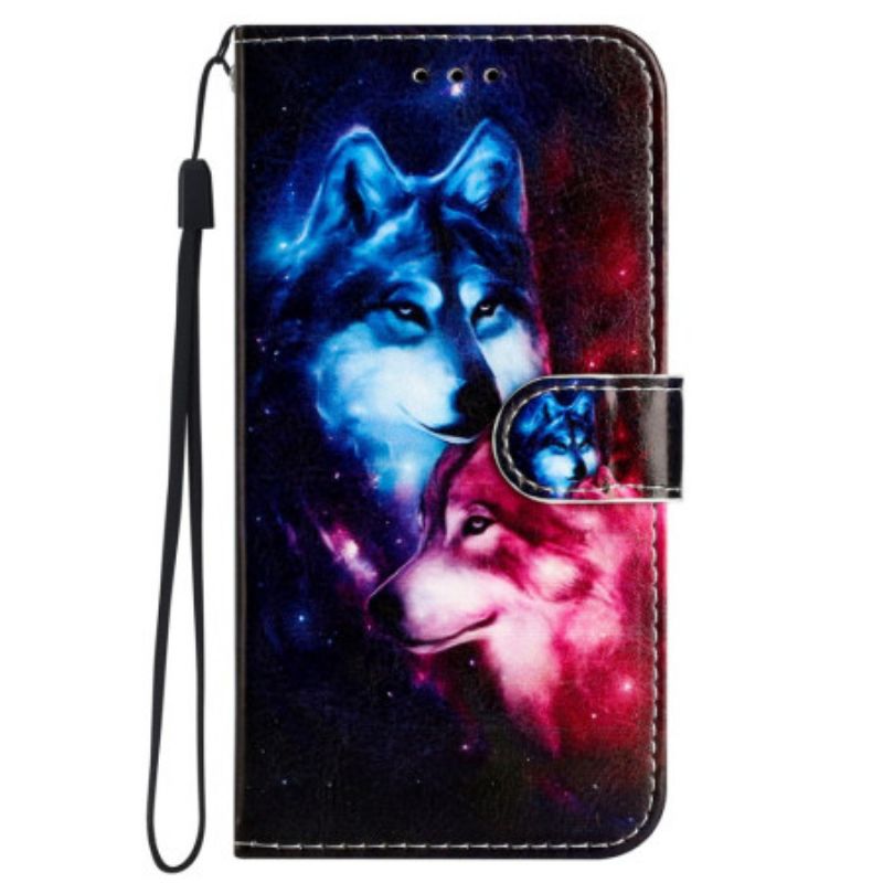 Skórzany Futerał Samsung Galaxy S24 Fe Etui Na Telefon Para Wilków Z Paskiem