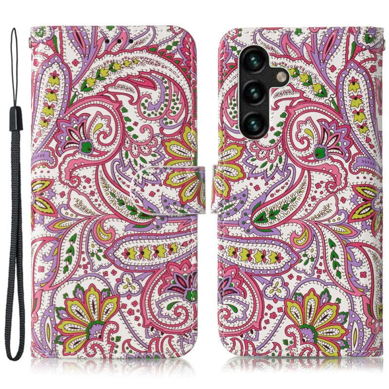 Skórzany Futerał Samsung Galaxy S24 Fe Etui Na Telefon Wzór Paisley