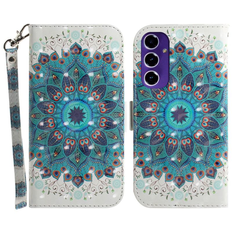 Skórzany Futerał Samsung Galaxy S24 Fe Etui Na Telefon Zielona Mandala Z Paskiem