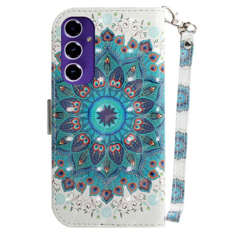 Skórzany Futerał Samsung Galaxy S24 Fe Etui Na Telefon Zielona Mandala Z Paskiem