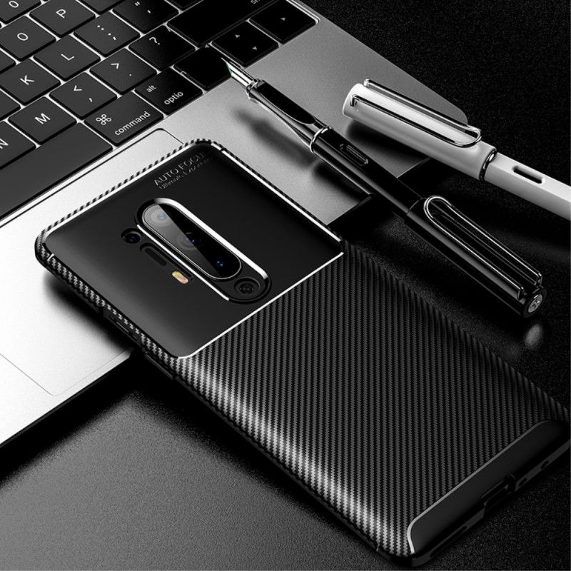 Etui OnePlus 8 Pro Granatowy Czarny Elastyczna Tekstura Włókna Węglowego Etui Ochronne