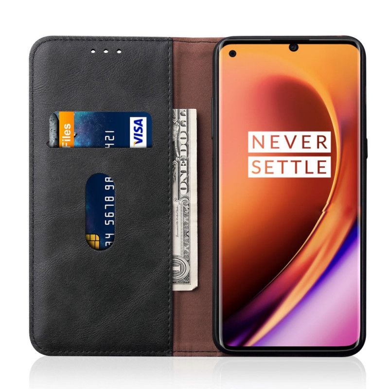 Flip Kotelot OnePlus 8 Pro Czerwony Czarny Efekt Szytej Skóry Etui Ochronne