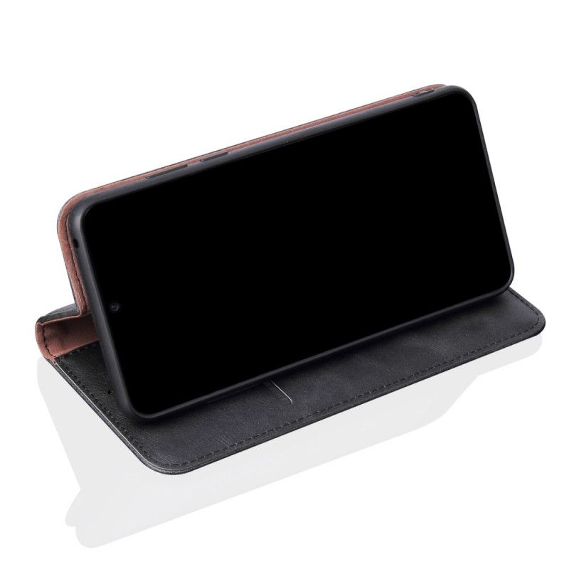 Flip Kotelot OnePlus 8 Pro Czerwony Czarny Efekt Szytej Skóry Etui Ochronne
