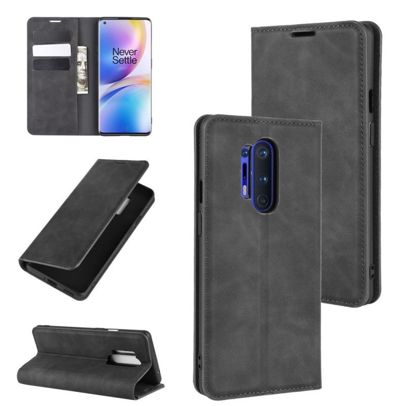 Flip Kotelot OnePlus 8 Pro Czerwony Czarny Elegancki Efekt Skóry