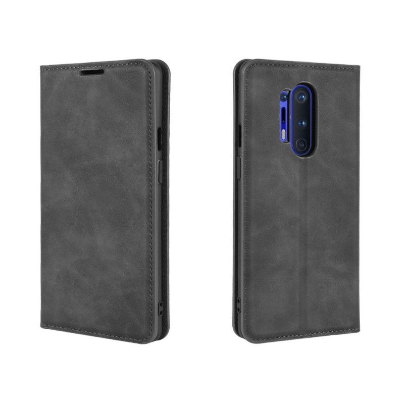 Flip Kotelot OnePlus 8 Pro Czerwony Czarny Elegancki Efekt Skóry