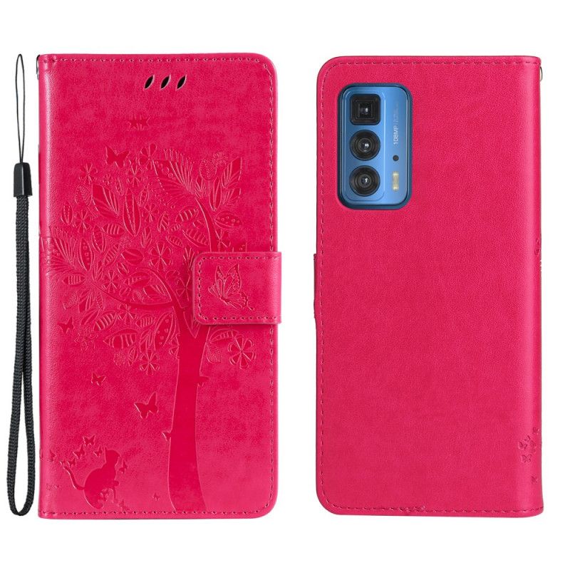 Etui Folio Motorola Edge 20 Pro Drzewo I Stringi Kot Etui Ochronne