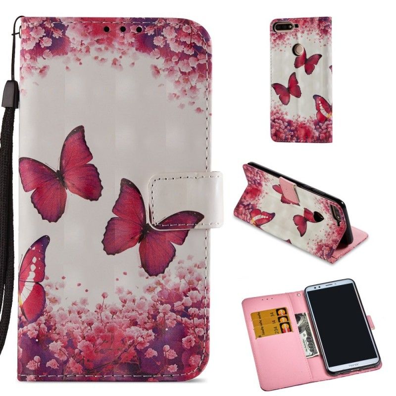 Etui Folio Honor 7C 3D Czerwone Motyle Etui Ochronne