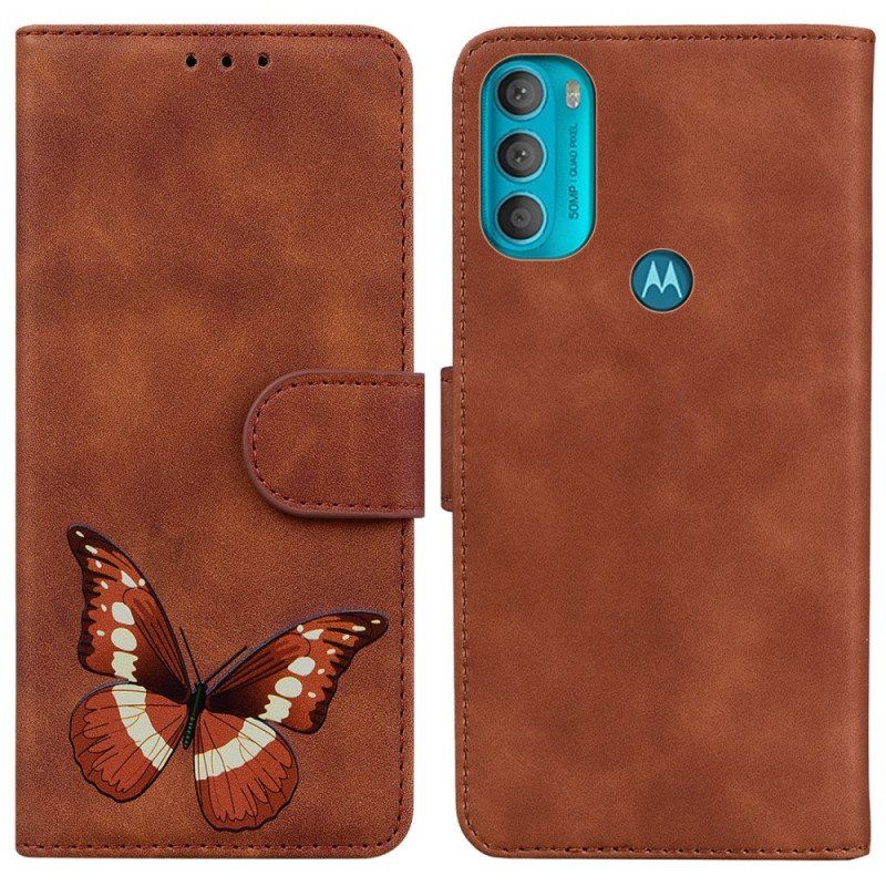 Etui Folio do Moto G71 5G Motyl Dotykający Skóry