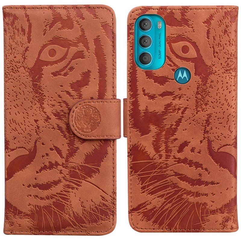 Etui Folio do Moto G71 5G Nadruk Twarzy Tygrysa