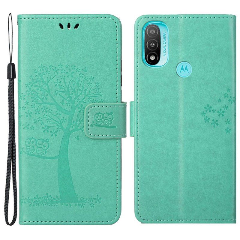 Etui Folio do Moto G71 5G z Łańcuch Drzewo Stringów I Sowy