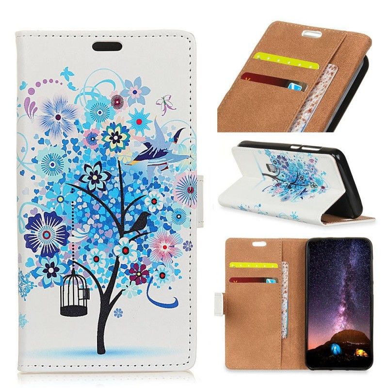 Etui Folio Sony Xperia L3 Jasnoniebieski Pomarańczowy Kwitnące Drzewo Etui Ochronne