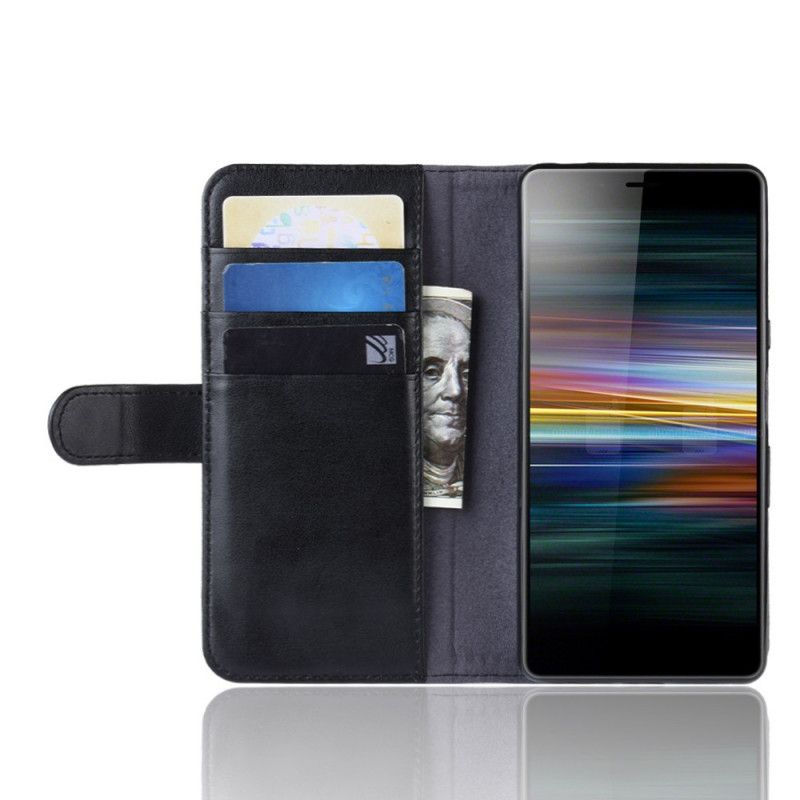 Skórzany Futerał Sony Xperia L3 Brązowy Czarny Etui na Telefon Prawdziwa Skóra