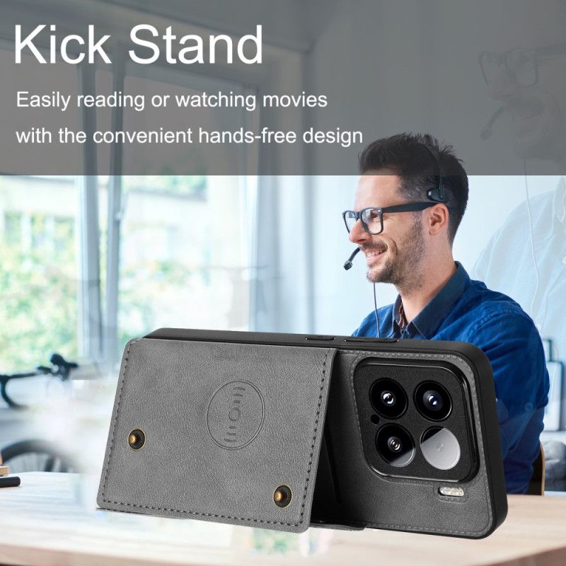 Etui Do Xiaomi 15 Efekt Skóry Z Uchwytem Na Karty I Podstawką