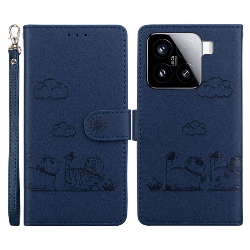 Etui Folio Do Xiaomi 15 Pasek Z Motywem Kota