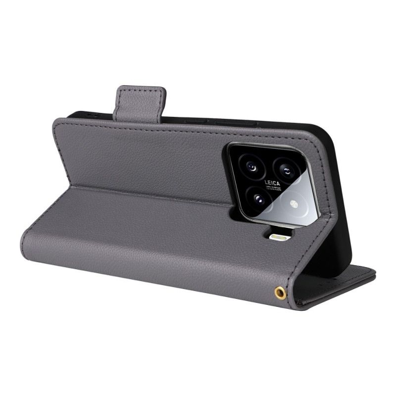 Etui Folio Do Xiaomi 15 Sztuczna Skóra Liczi Z Paskiem