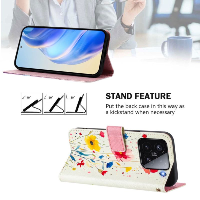 Etui Folio Xiaomi 15 Motyw Kwiatowy Etui Ochronne