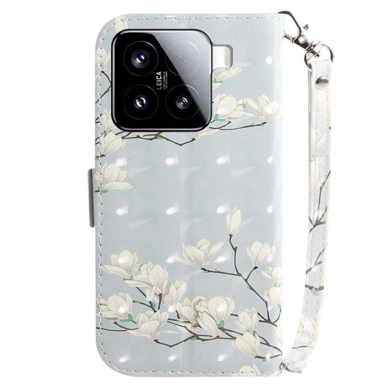 Etui Folio Xiaomi 15 Smycz Wzór Magnolii Etui Ochronne