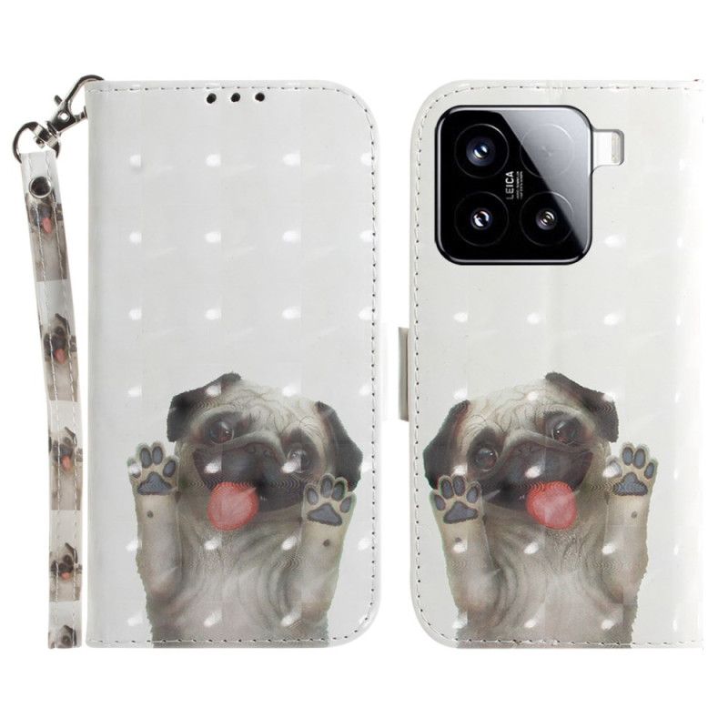 Etui Folio Xiaomi 15 Smycz Wzór Mopsa Etui Ochronne