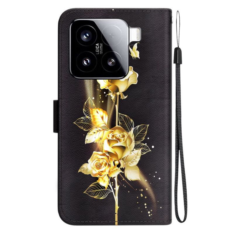 Etui Folio Xiaomi 15 Złote I Różowe Motyle