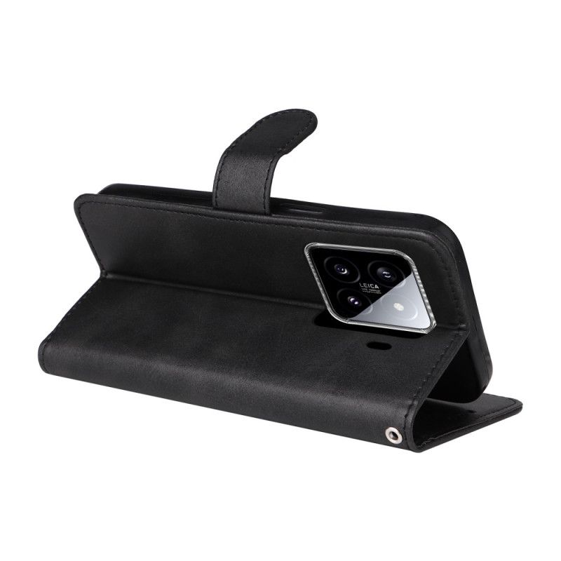 Skórzany Futerał Xiaomi 15 Etui Na Telefon Gładki Pasek Z Efektem Skóry