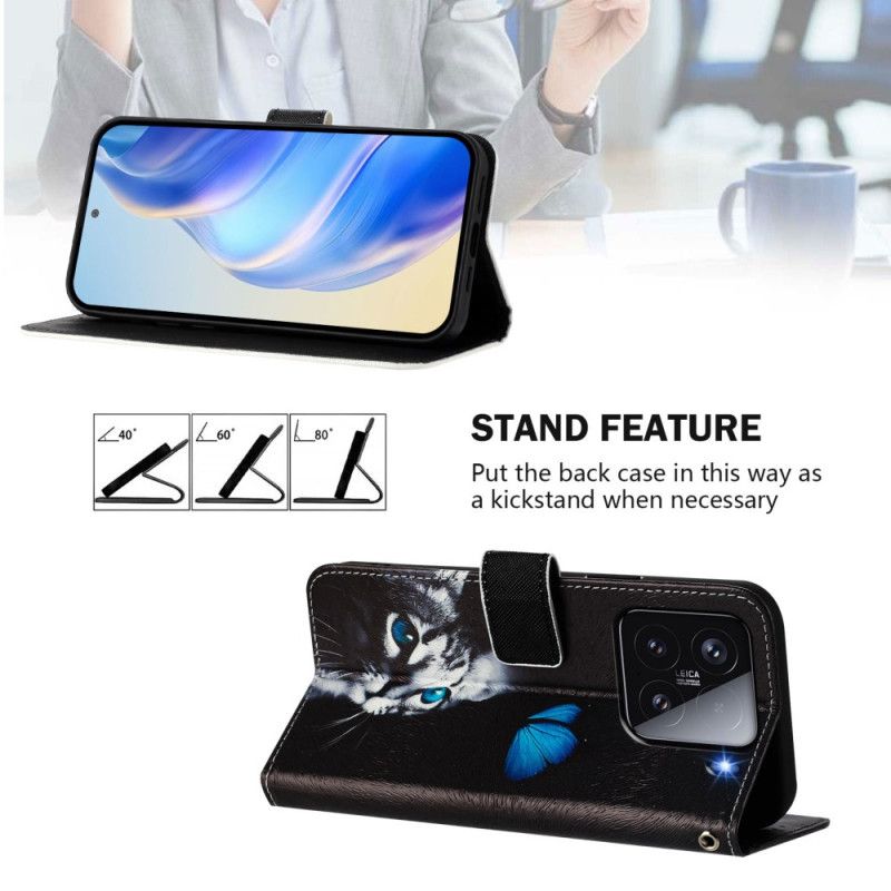 Skórzany Futerał Xiaomi 15 Etui Na Telefon Motyl I Kot
